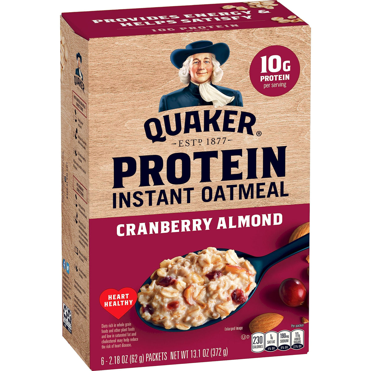 Quaker, Instant Oatmeal, Cranberry Almond, 6x 2.18 Oz Pouches per Box