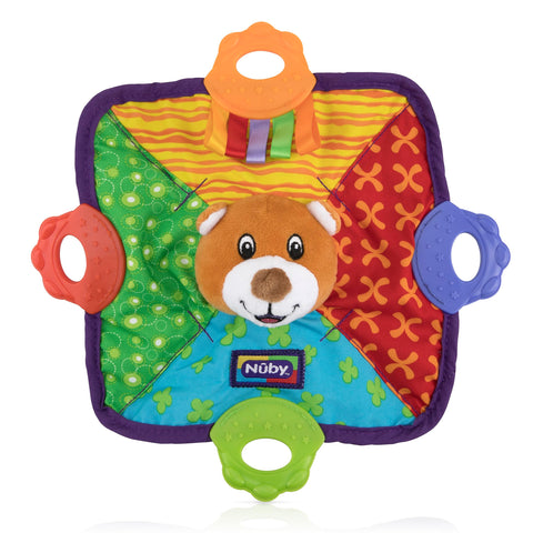 Nuby Teething Blankie Characters May Vary, Red/Yellow/Green/Orange/Blue, 1 Count