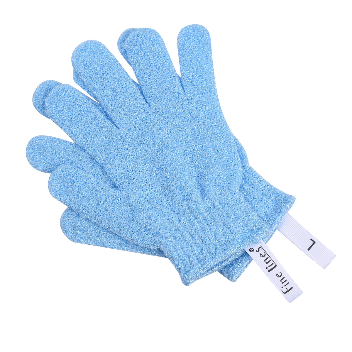 Fine Lines - Exfoliating Shower Gloves, Blue | Exfoliating Glove for Bath scrub, Dead Skin Remover | Exfoliating mitt | Body Scrub Gloves with Hanging Hoops | Protected Design