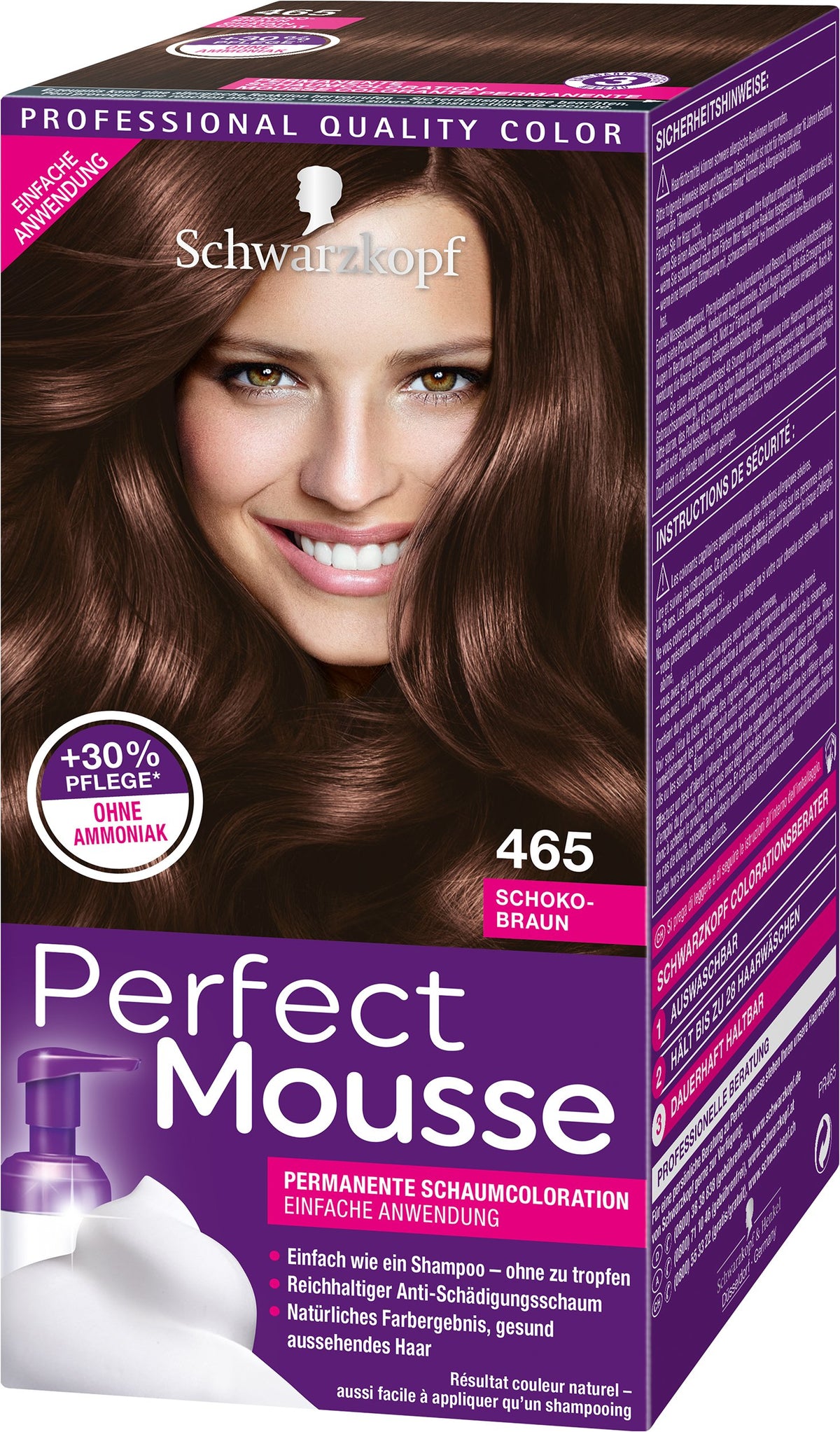 Perfect Mousse Permanent Foam Dye 465 Chocolate Brown Level 3 Pack of 3 x 93 ml