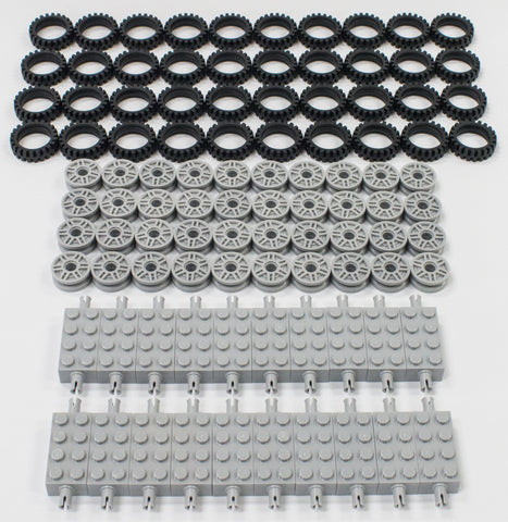 LEGO New Tire, Wheel and Technic Brick Axles Bulk Lot - 100 Pieces Total