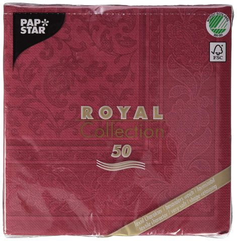 Papstar 11668 50 Serviettes ROYAL Collection 1/4 Fold 40 x 40 cm, Ornaments, Bordeaux