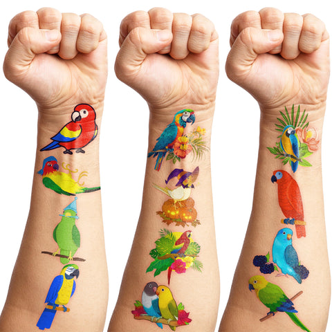Generic Parrot Temporary Tattoos Birthday Party Supplies Favors Decorations Super Cute 96PCS Fake Tattoos Stickers for Boys Girls School Classroom Rewards Gifts Ideal Halloween
