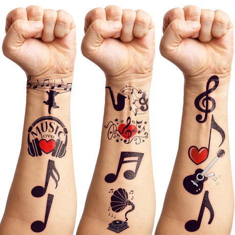 Generic Music Temporary Tattoos Birthday Party Supplies Favors Decorations Super Cute 96PCS Fake Tattoos Stickers for Boys Girls School Classroom Rewards Gifts Ideal Halloween