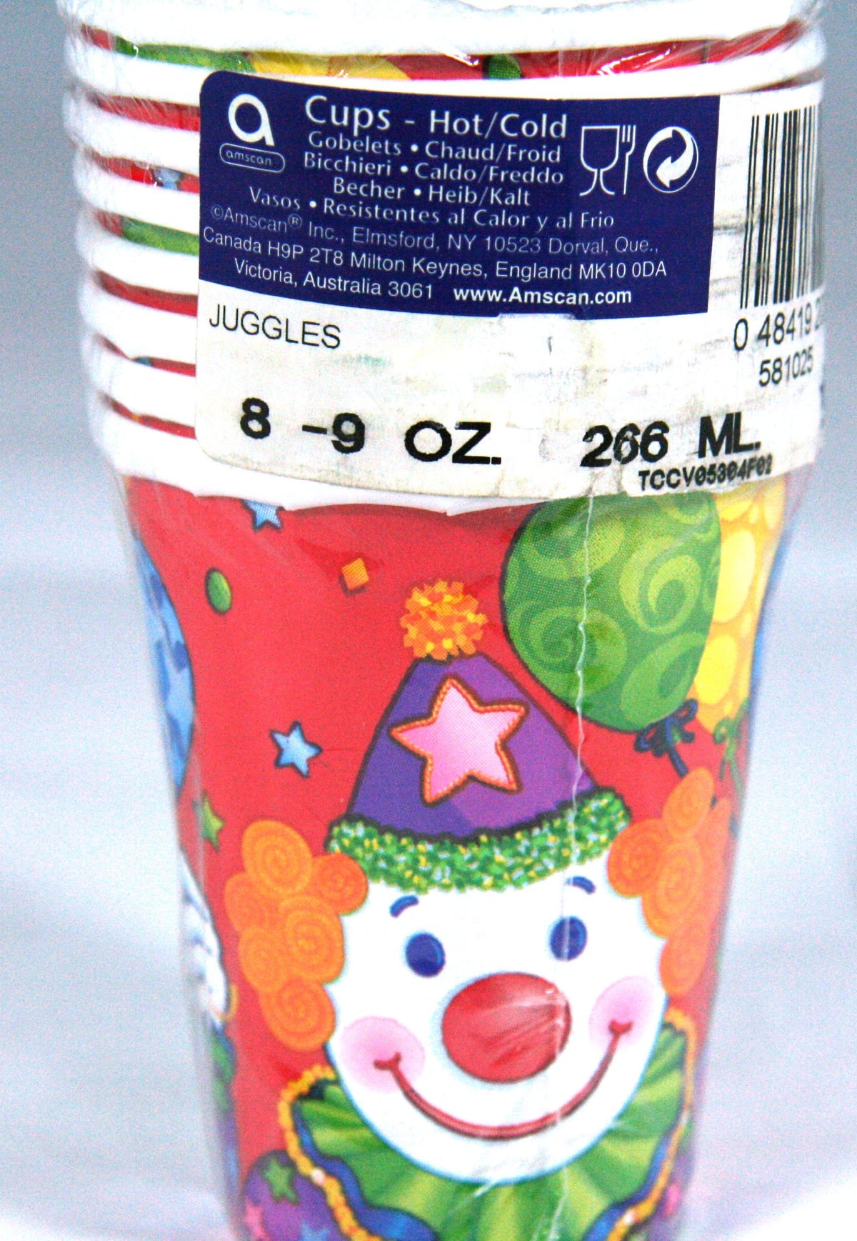 Juggles The Clown 9 oz. Hot/Cold Cups- Birthday Party 8 Count by Amscan