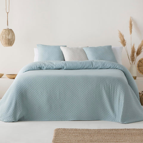 GAMUSI Bedspread Bed 150 cm Lightweight Spring Summer Smooth Jacquard Cotton Breathable, 250 x 270 cm, Sea Water Colour
