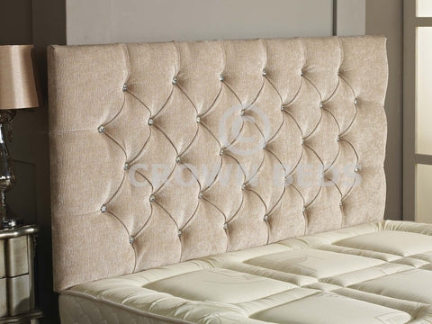 CROWNBEDSUK CHESTERFIELD DIAMANTE BUTTON HEADBOARD IN 2ft5,3ft,4ft,4ft6,5ft,6ft !!!!NEW!!!! (STONE, 4FT6 (DOUBLE) DIAMANTE)