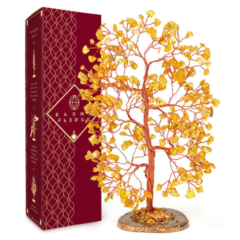 Crystal Tree of Life, 7 Chakra Citrine Healing Crystals Tree for Positive Energy, Money Bonsai Trees, Handcrafted Feng Shui DÃ©cor for Home and Office Desk Decoration, Spiritual & Good Luck Gifts