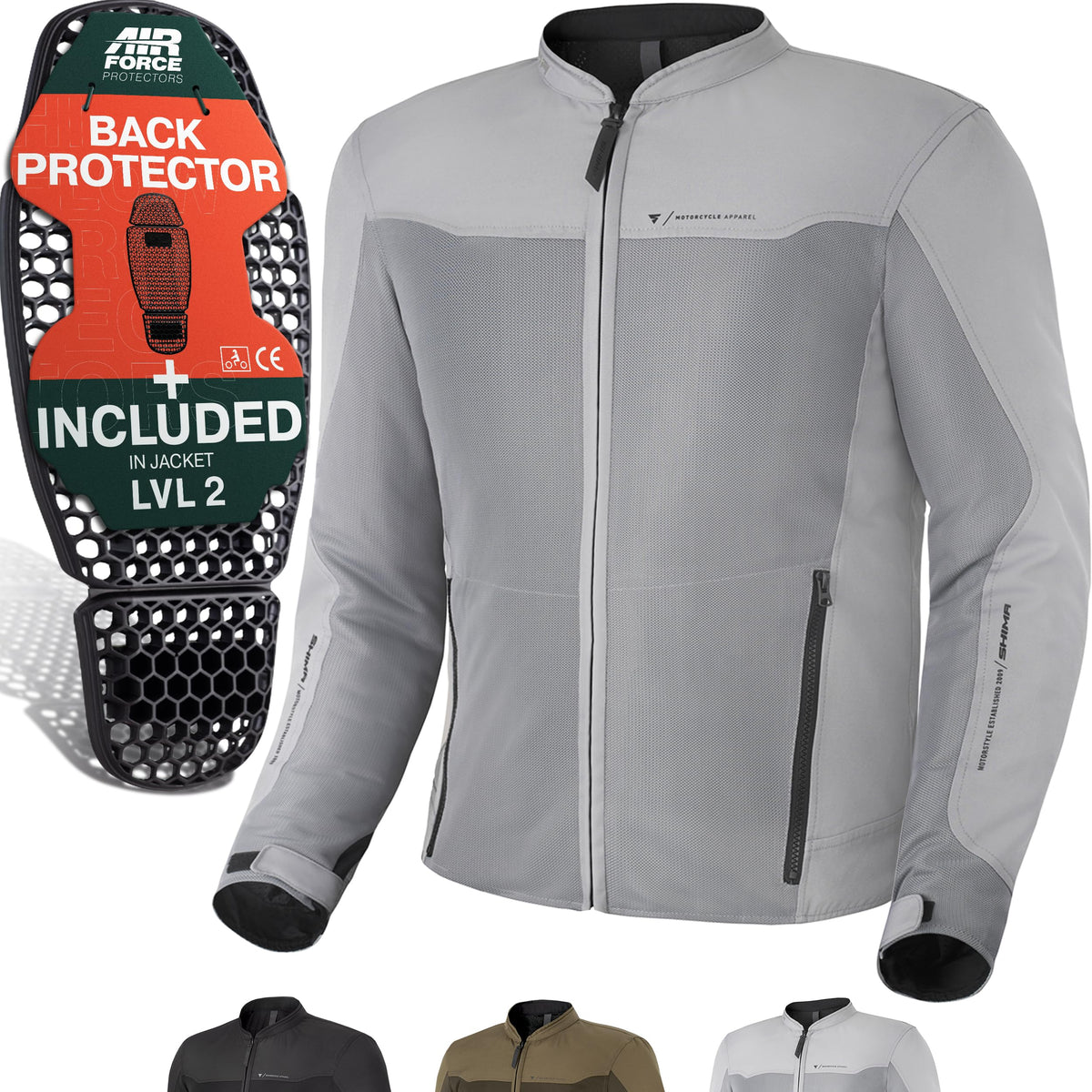 SHIMA OPENAIR Motorcycle Jacket for Men - Lightweight Breathable Summer Mesh Mens City Biker Jacket with CE Back Shoulder Elbow Armor Pads Width Adjustment (Grey, L)