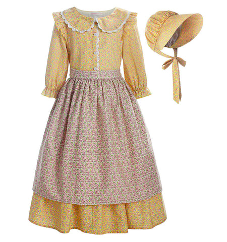 ReliBeauty Pioneer Girl Costume Colonial Prairie Dress Yellow 100