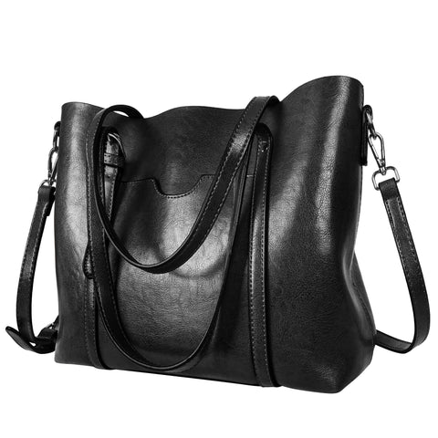 Joy Depot Tote Bags for Women Handbags PU Leather Shoulder Bags Retro Vintage Handbags Casual Cross-Body Bags (Black)