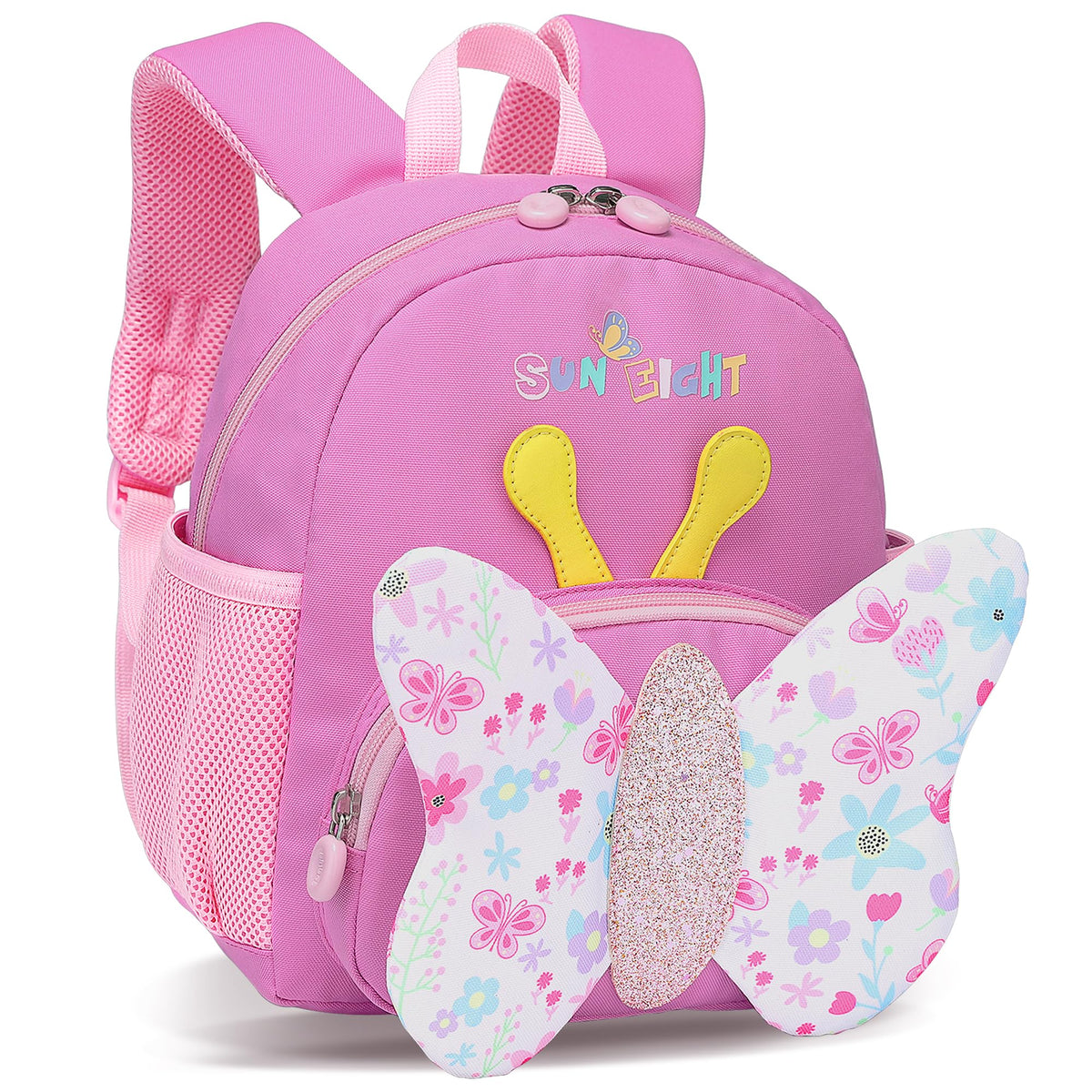 Tokeya Kids Backpack, School Bag for Girls Children Toddler with Chest Strap Kindergarten Bookbag Cute Butterflies Nursery Rucksack Bags for Preschool 1-5 Years, Dark Pink