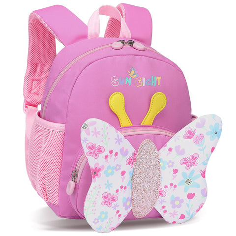 Tokeya Kids Backpack, School Bag for Girls Children Toddler with Chest Strap Kindergarten Bookbag Cute Butterflies Nursery Rucksack Bags for Preschool 1-5 Years, Dark Pink
