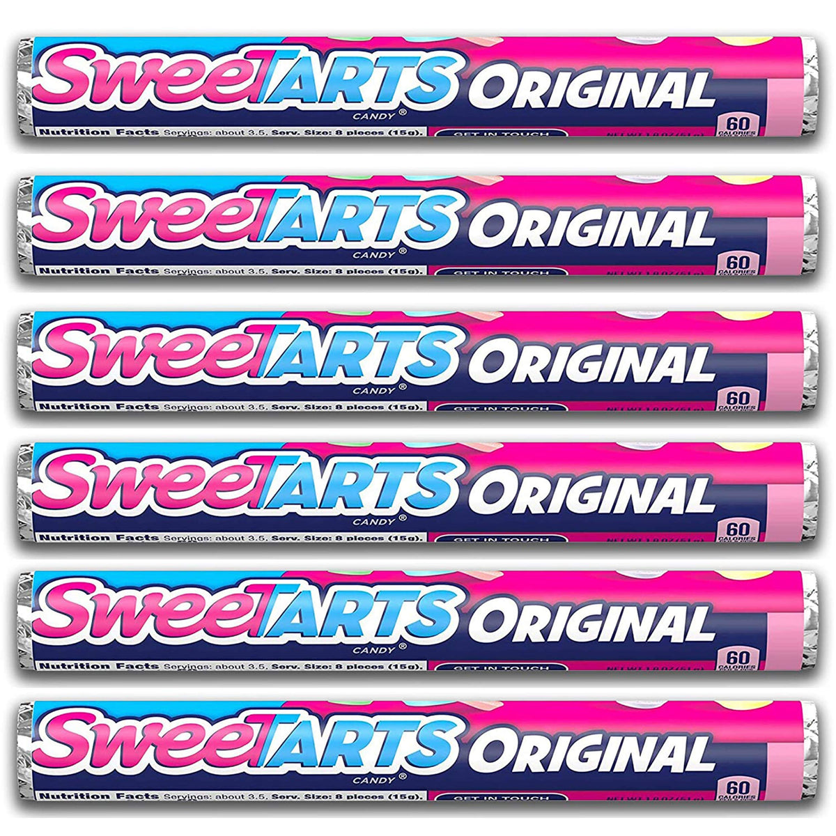 SweeTarts Original Candy | SweetTarts Fruit Flavored Candy | Hard Candy | 1.8 oz Tubes | Pack of 6 Tubes