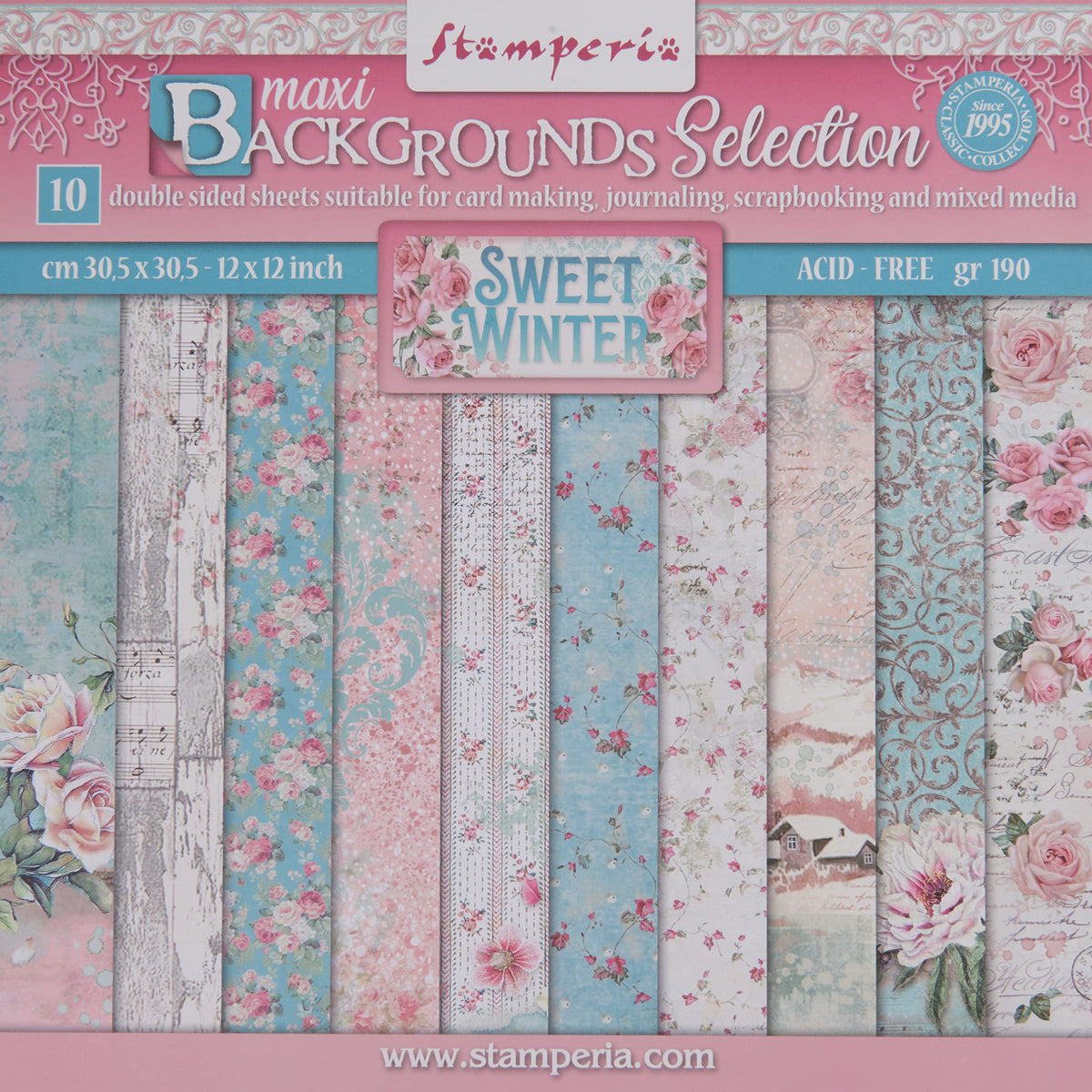Stamperia International Scrapbooking Pad-Maxi Background Selection-Sweet Winter, Multicoloured, 12 x inches, SBBL124