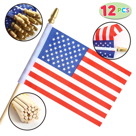 JOYIN 4th of July Decorations Set with 12 Small American Flags on Stick & 2 String Pennant American Flag Banners, Patriotic Party Supplies for Memorial Day Decorations, Independence Day, Veterans Day