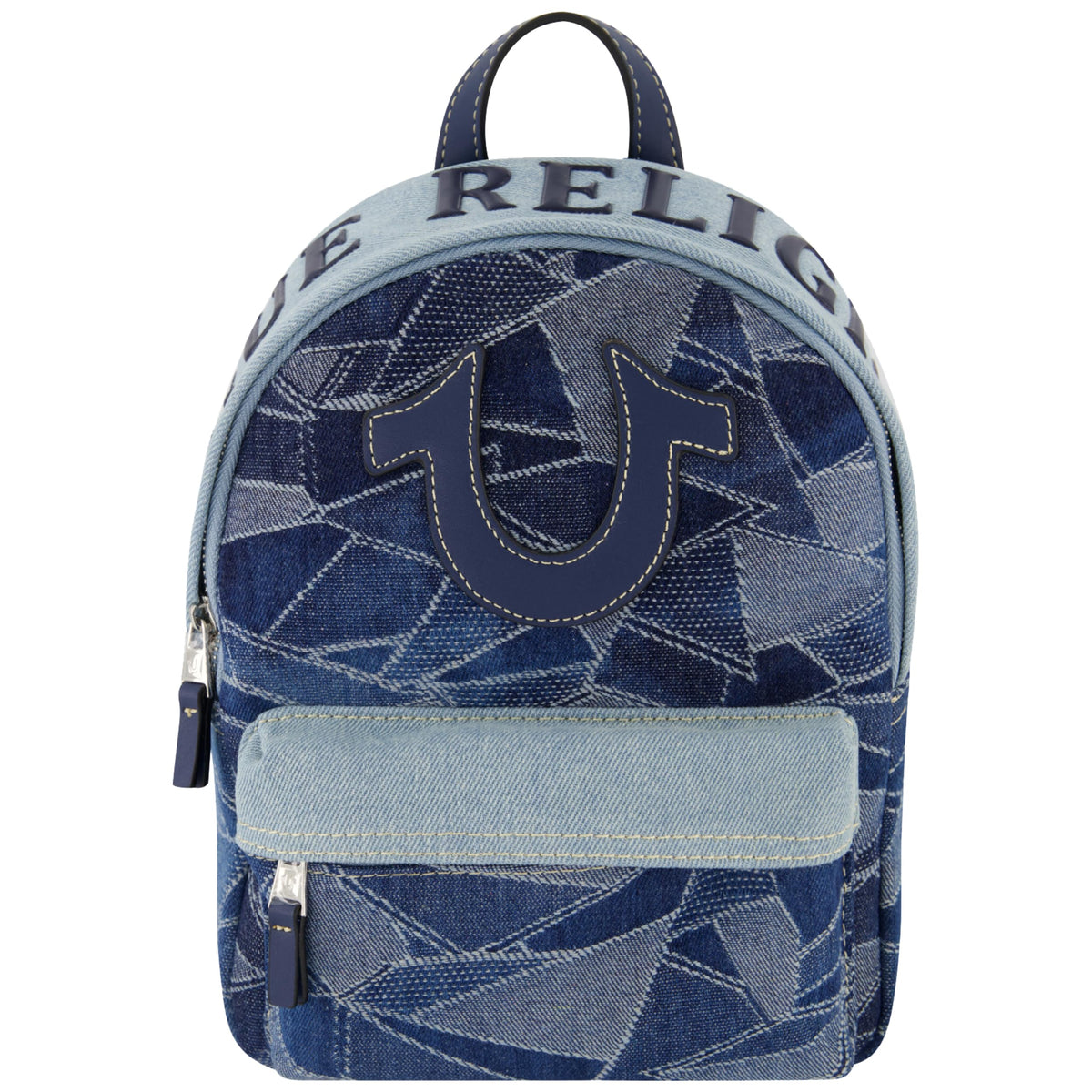 True Religion Mini Backpack, Horsehsoe Logo Small Travel Bag Purse for Men and Women, Adjustable Shoulder Straps, Light Denim, 11 Inch