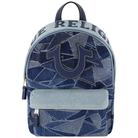 True Religion Mini Backpack, Horsehsoe Logo Small Travel Bag Purse for Men and Women, Adjustable Shoulder Straps, Light Denim, 11 Inch