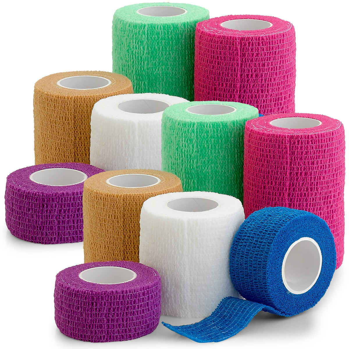 Self Adherent Cohesive Tape Rolls - Pack of 12-1" 2" 3" x5 Yards Combo Pack, Self Adhesive Bandage Rolls & Sports Athletic Wrap for Ankle, Wrist, Sprains and Swelling, Vet Wraps (Bright Neon Colors)