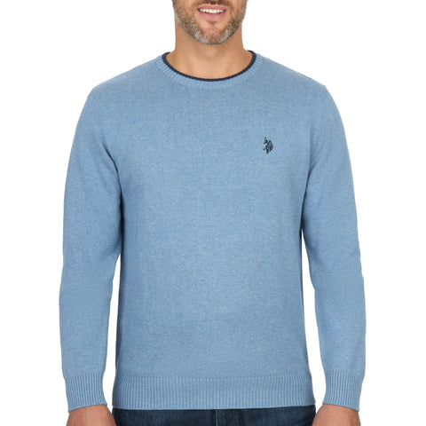 U.S. Polo Solid Jersey Crew Neck Sweater Pullover for Men, Seaway Heather, Medium