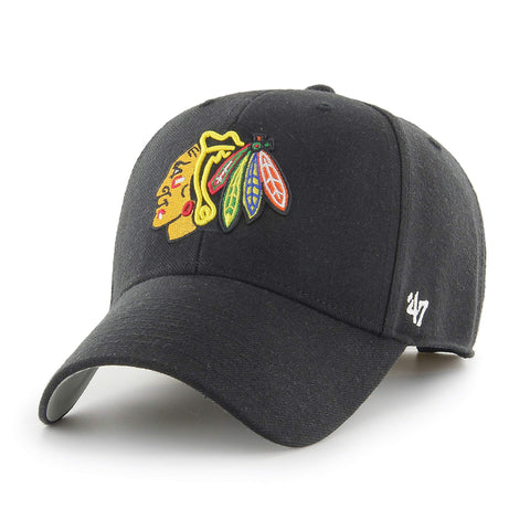 47 NHL Chicago Blackhawks MVP Unisex Baseball Cap, Hook & Loop Strap, Indian Badge Logo, Colour Black
