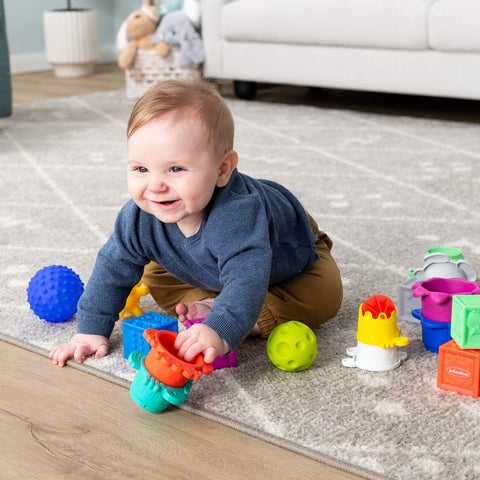 Infantino Sensory Balls, Blocks & Cups 16 Piece Set - Textured, Soft & Colorful Toys Includes 4 Balls, 8 Stack & Nest Cups, 4 Squeeze Blocks, Ages 0 Months +
