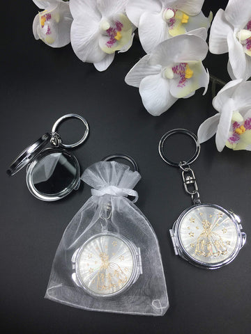 (12) New QuinceaÃƒÆ’Ã‚Â±era Recuerdos. My Sweet 15 Princess Celebration Gifts Silver/Gold Plate Mirror Keychain Party Favor Set With Organza Bags