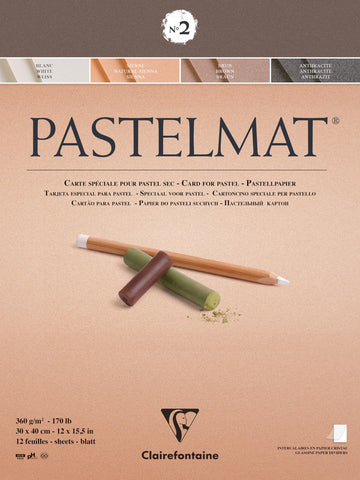 Clairefontaine - Ref 96008C - Pastelmat Pastel Card Pad No.2 (12 Sheets) - 360gsm Card - 30 x 40cm - Assorted Colours - Specially Formulated For Use With Pastels