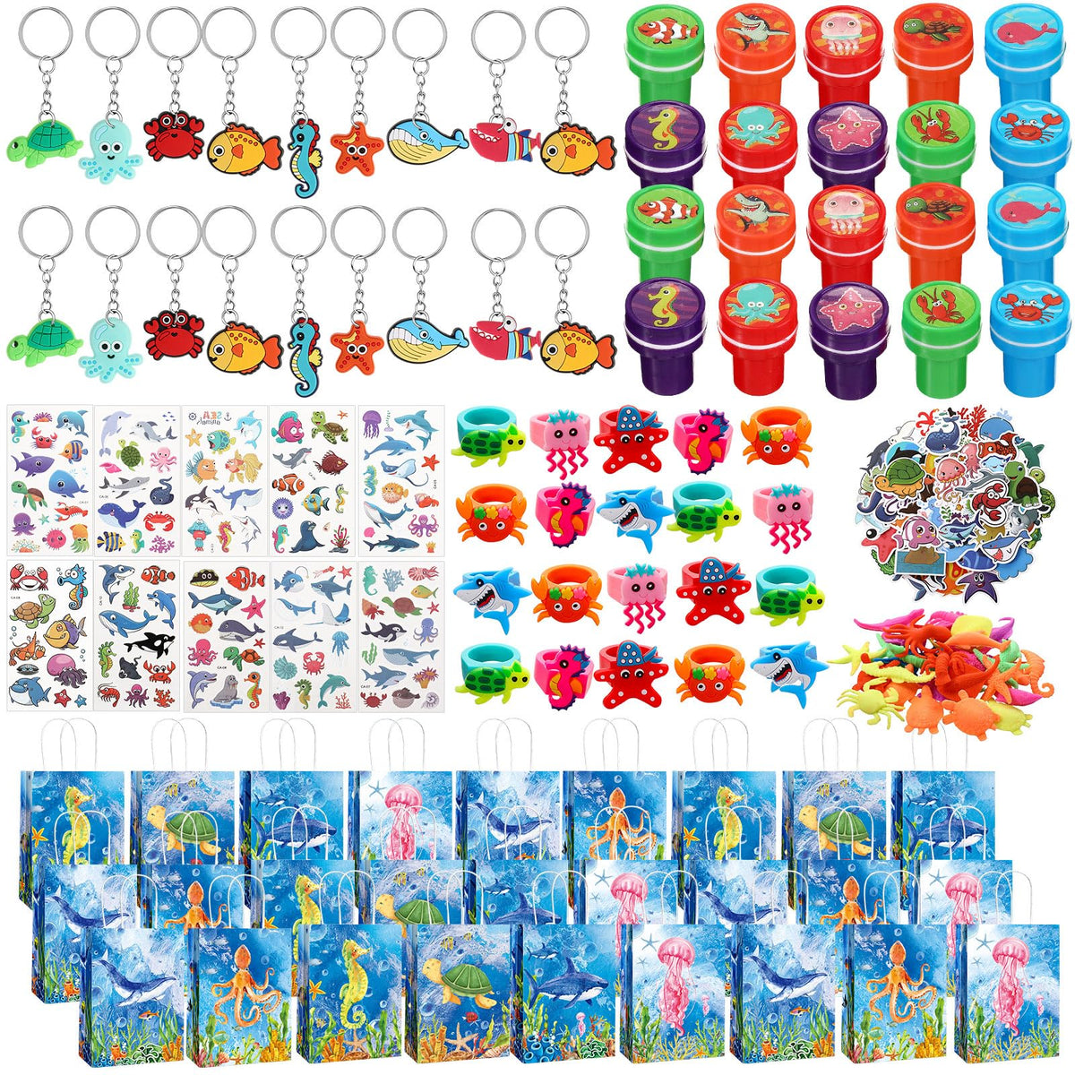Threan 200 Pcs Under the Sea Party Favors for Kids Sea Animals Ocean Birthday Party Supplies Under the Sea Party Decorations with Gift Bag for School Rewards Prize PiÃ±ata Filler Goodie Bag Stuffers