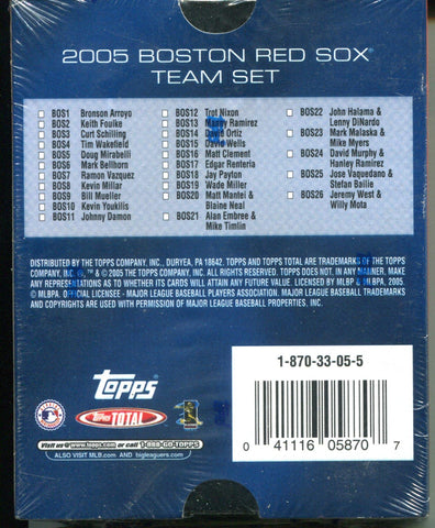 Topps Total Boston Red Sox 2005 Team Set Curt Schilling Manny Ramirez David Ortiz (26 Cards in Sealed Box) (Team)