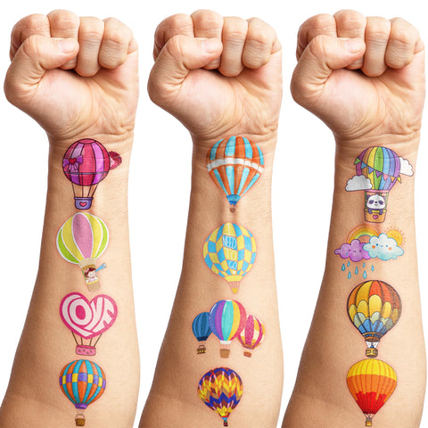 Hot Air Balloon Temporary Tattoos Birthday Party Supplies Decorations 96 PCS Tattoos Stickers Super Cute Party Favors Kids Boys Girls Gifts Ideas Classroom School Prizes Themed Baby Showers