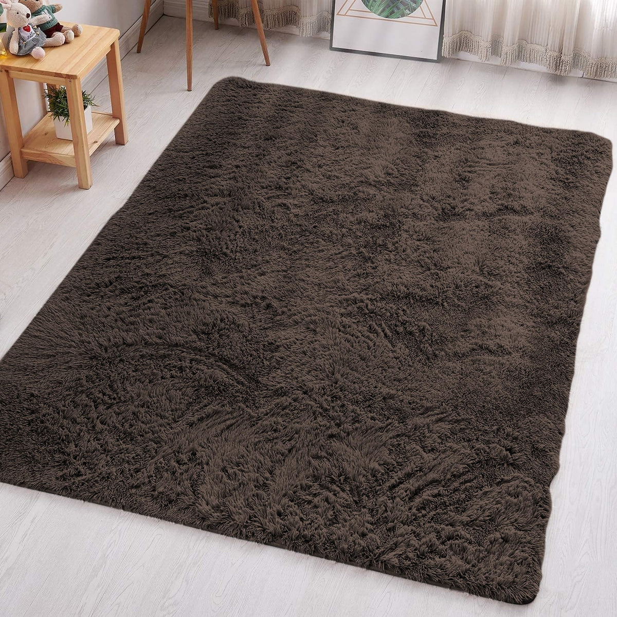 Aspire Homeware Rugs Living Room - Brown Area Rugs 60x110cm for Bedroom Anti Slip - Modern Super Soft Thick Pile Fluffy Shaggy Rug Non Shedding