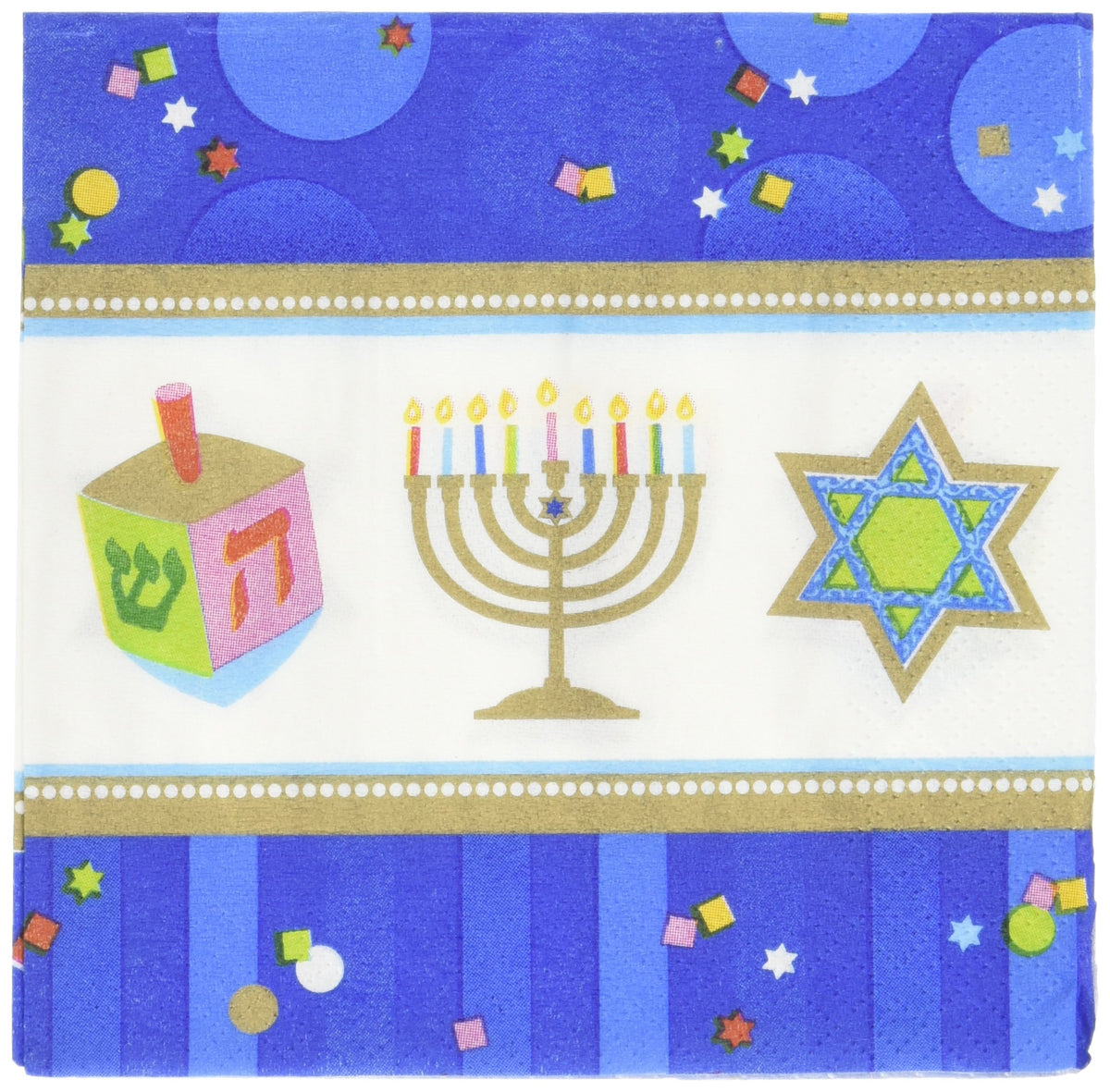 Joyous Menorah Celebration Beverage Napkins Tableware, Blue/White, Paper 5" x 5"36-Piece