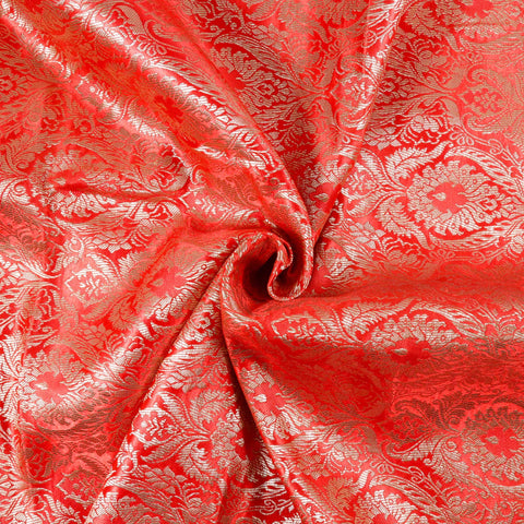 CraftyArt Red Banarasi Brocade Silk Fabric Gold Weaving Indian Brocade Silk Fabric Wedding Dress Skirt Jacket Fabric by The Yard,Width is 43 inch inches (Approx)