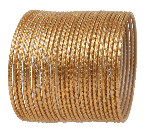 Touchstone Indian Bollywood Trending Fashion Handcrafted Beautifully Trimmed Edges Textured Golden Color Golden Dots Designer Jewelry Bracelets Bangle. Set Of 24 For Women.