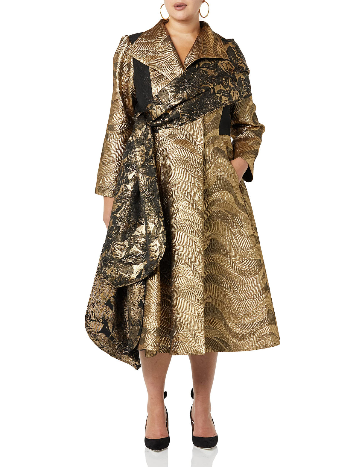 Making The Cut Women's Metallic Jaquard Coat and Scarf, Gold, S