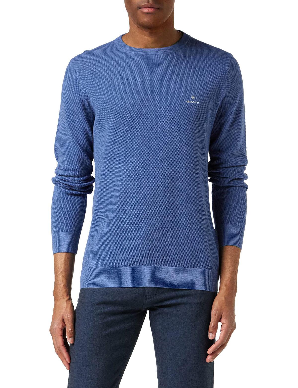 GANT Men's Cotton Pique C-Neck, Denim Blue Mel, L