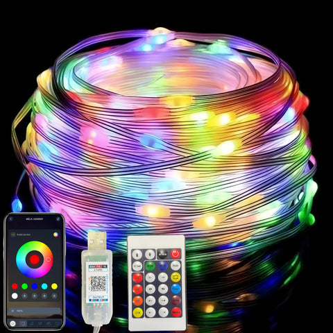 Jonurphy USB Fairy Lights Outdoor Indoor 5m 50 LED RGB Fairy Lights with Timer, Music Sync, App Remote Control, IP65 Waterproof String Lights for Christmas Party Wedding