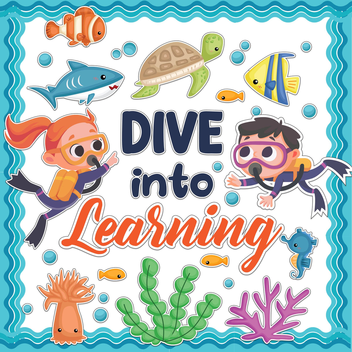 Decorably 69 Pcs Ocean Themed Bulletin Board Set with Borders - Under The Sea Bulletin Board Decorations, Ocean Themed Classroom Decorations, Ocean Bulletin Board Decorations