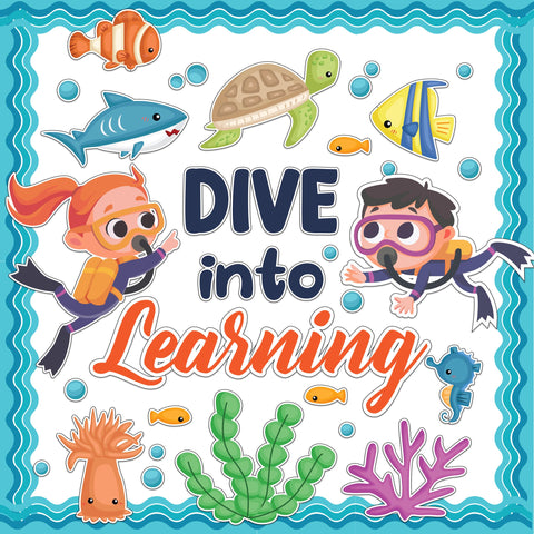 Decorably 69 Pcs Ocean Themed Bulletin Board Set with Borders - Under The Sea Bulletin Board Decorations, Ocean Themed Classroom Decorations, Ocean Bulletin Board Decorations