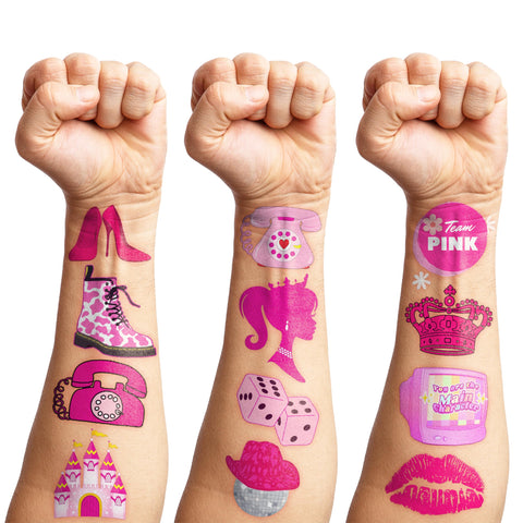 8 Sheets (98PCS) Hot Pink Princess Tattoos Temporary Stickers Birthday Party Favors Supplies Decorations Cute For Women Adult Kids Girls Boys Gifts Prizes Rewards