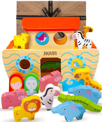 Jaques of London Noahs Ark Toy | Wooden Toys for 1 Year old | Christening Gifts for Girls & Boys | Montessori Baby Toys | Wooden Toys for 1 Year old Boy & Girl | Since 1795
