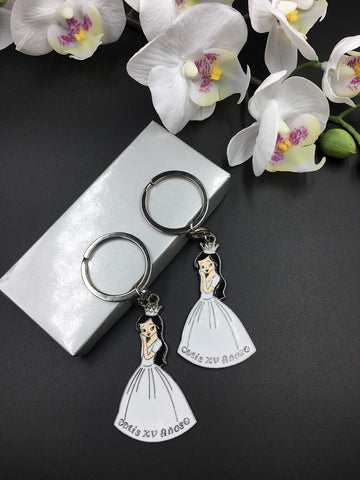 YRP 12 Quinceanera Key Chains LLAVEROS Rings RECUERDOS Blanco White MIS 15 Party Favors MIS Quince ANOS ENGRAVE