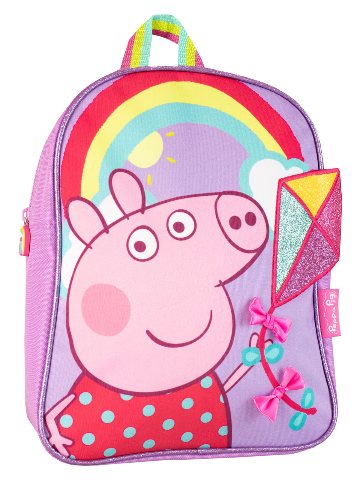 Peppa Pig Girls School Backpack Glitter Kite and Rainbow Kids Toddler Bag Purple