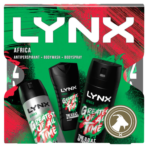 LYNX Africa Trio Deodorant Gift Set Body Wash, Body Spray and Anti-perspirant perfect for his daily routine 3 piece
