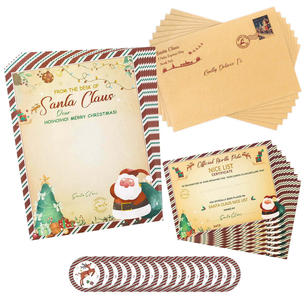 Haooryx 40pcs Christmas Postcards Bulk Christmas Tree Snowman Santa Claus Postcards Letter From The Desk Of Santa Claus for Holiday Students & Kids Activities Supplies Xmas Wish Party Favors