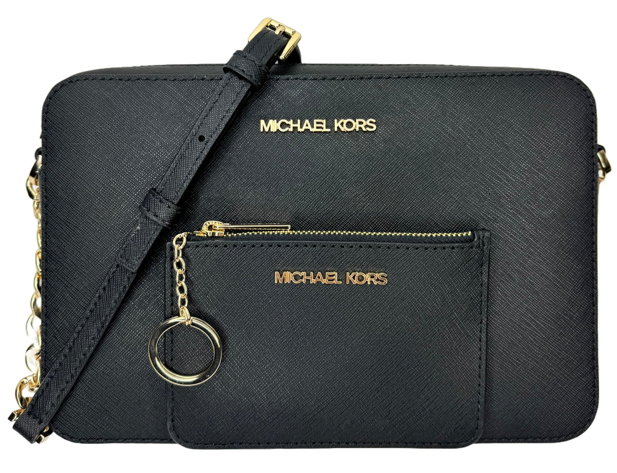 Michael Kors Jet Set Large Saffiano Leather East/West Cross Body Bag with Matching Small Top Zip Coin Pouch