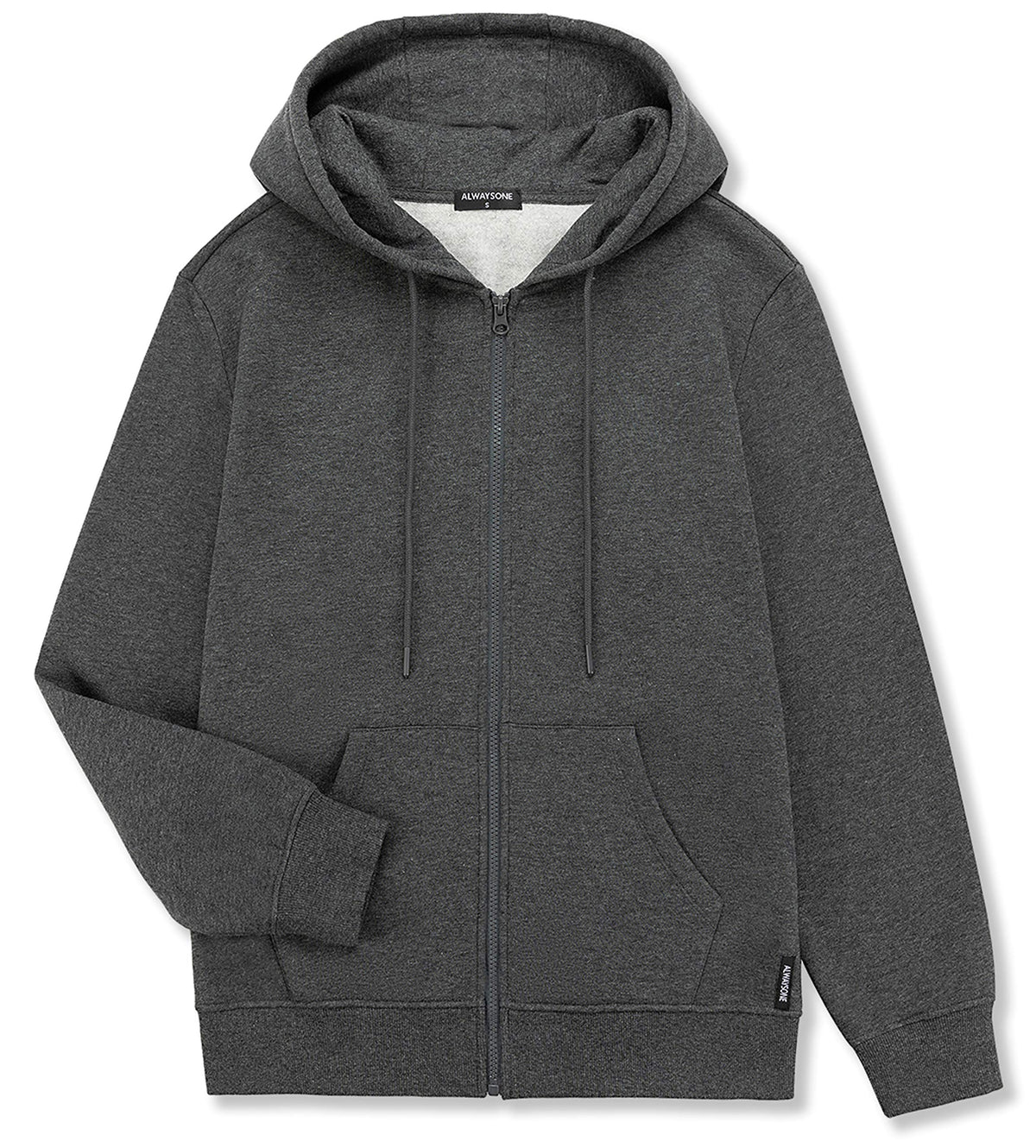 ALWAYSONE Men's Soft Fleece Hooded Sweatshirt with Pocket Casual Zip up Athletic Hoodie Size S-3XL (dark grey-l)