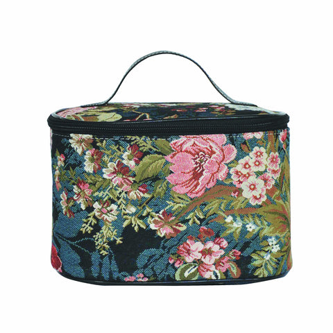 Signare Tapestry Toiletry Bag Makeup Organizer bag for Women with Peony Flower in Black Background Design (TOIL-PEO)