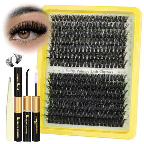 Fluffy Lash Clusters Kit Thick Volume DIY Eyelash Extension 60D 80D Individual Lashes Kit Lash Extension D Curl Lash Bond and Remover by Newcally